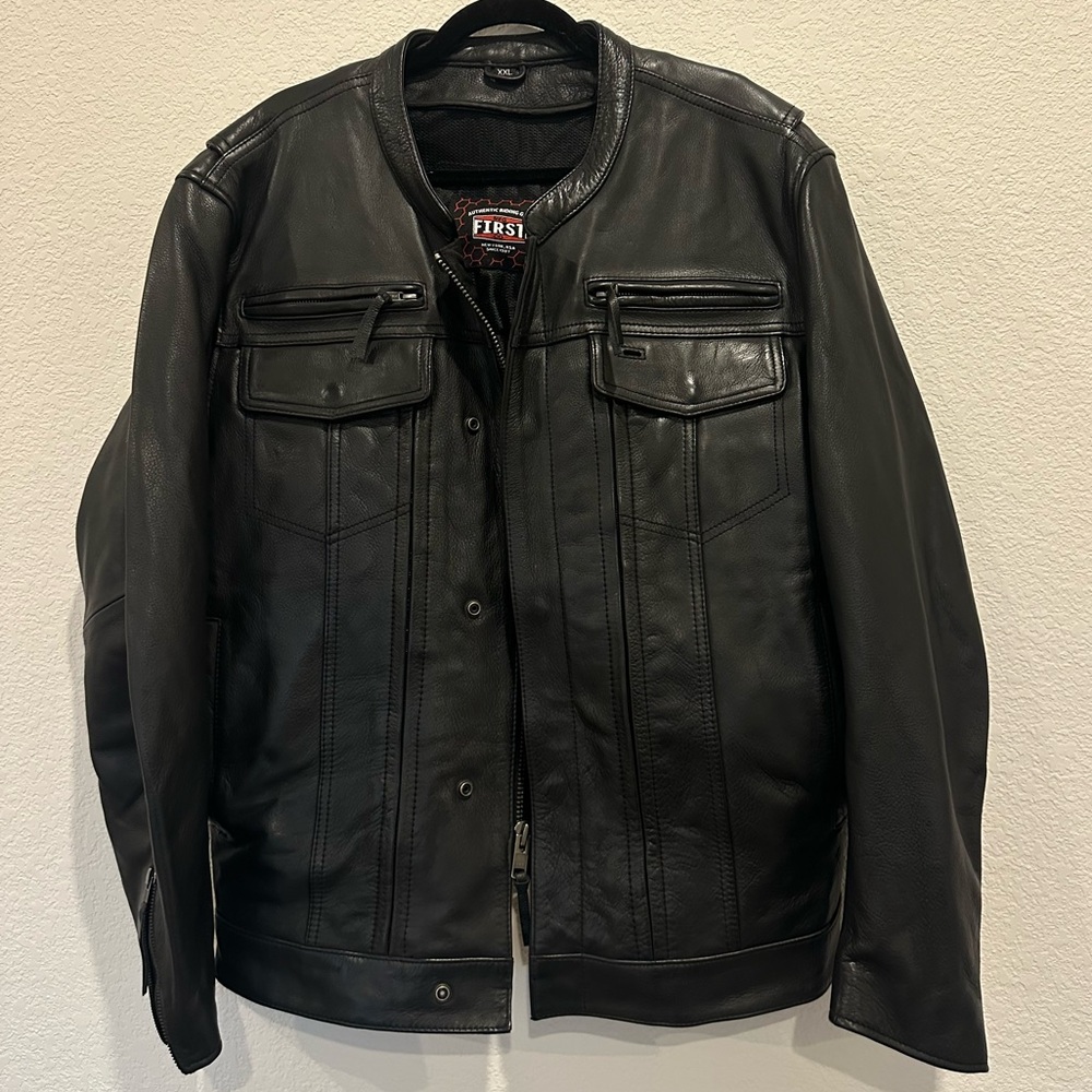 First Manufacturing Co Black Leather Jacket SizeXXLarge Motorcycle Raider Jacket
